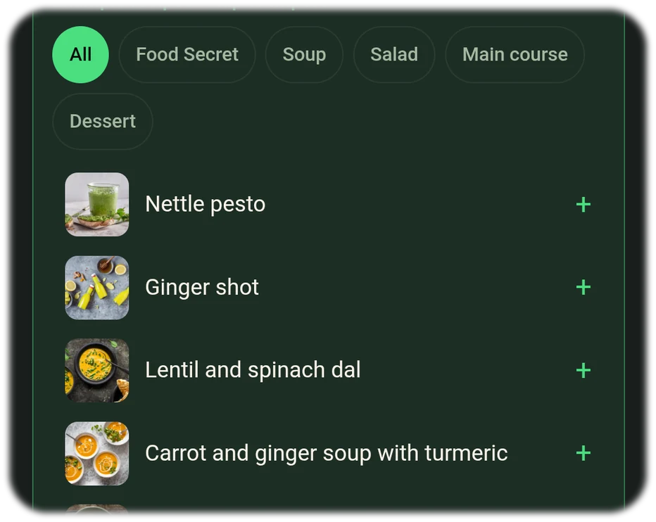 Import a ginger-turmeric shot via Google search – import button in the app