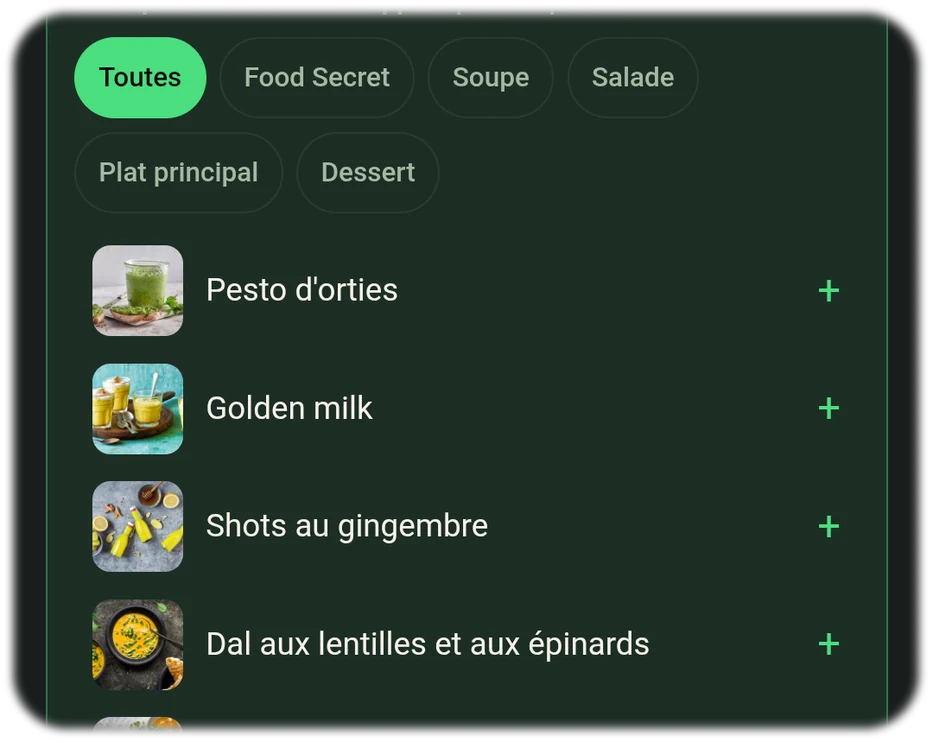 Importer un shot gingembre-curcuma via la recherche Google – bouton d'import dans l'app