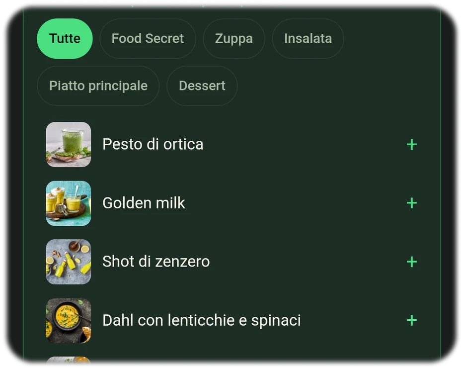 Importare uno shot zenzero-curcuma tramite la ricerca Google – pulsante di import nell'app