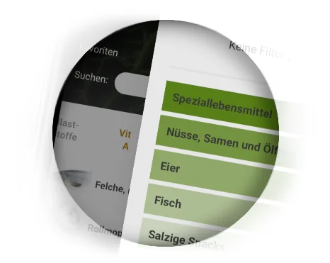 Ernährungsanalyse in Food Secrets – Lebensmittel nach Kategorien filtern und gesunde Optionen finden