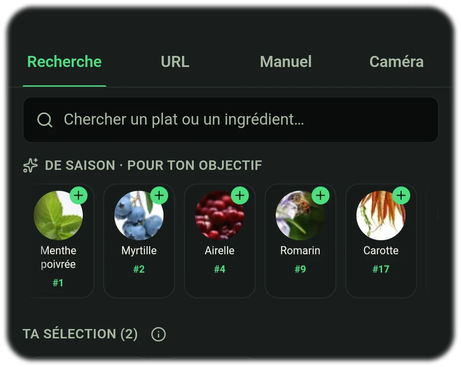 Trouver des recettes ciblées par ingrédient et cuisiner avec l'app Food Secrets.