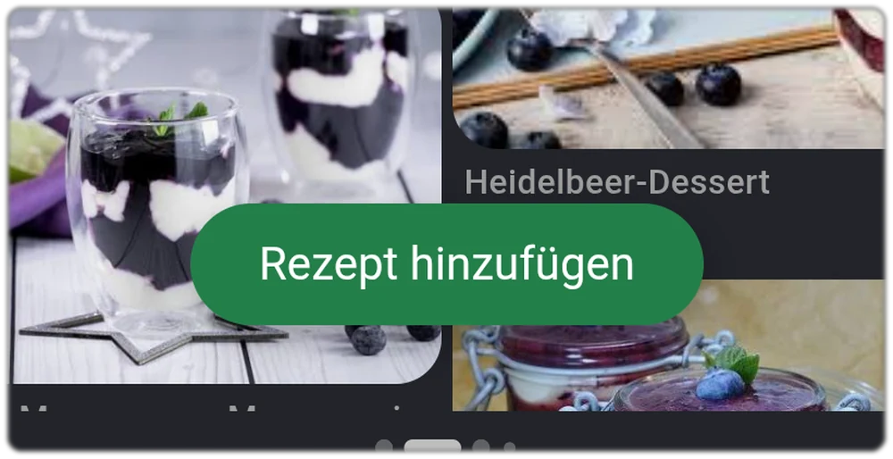 Rezept-Import ueber die In-App-Google-Suche: die gruene Schaltflaeche Rezept hinzufuegen liegt ueber den Rezeptbildern der gefundenen Seite