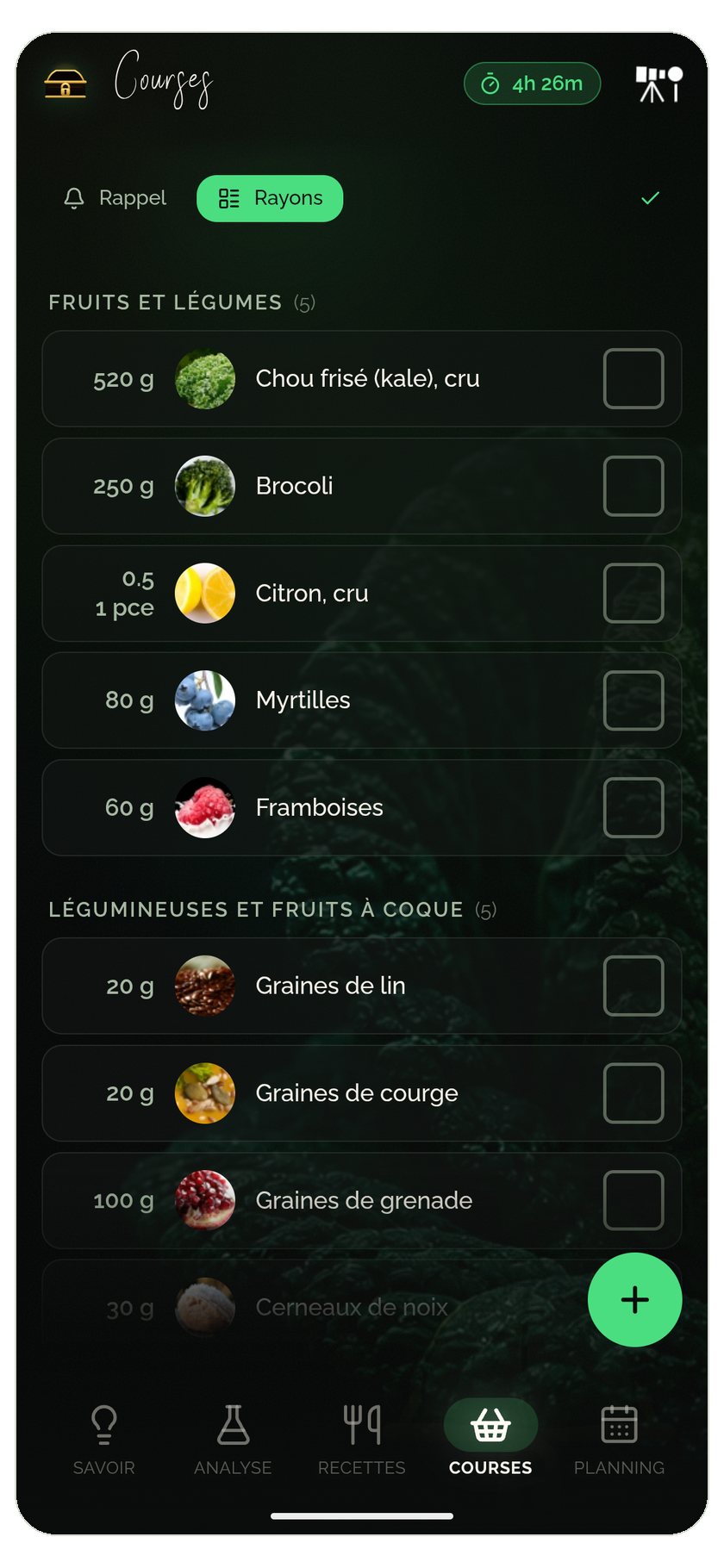 Gérer les recettes & listes de courses automatiques – Food Secrets
