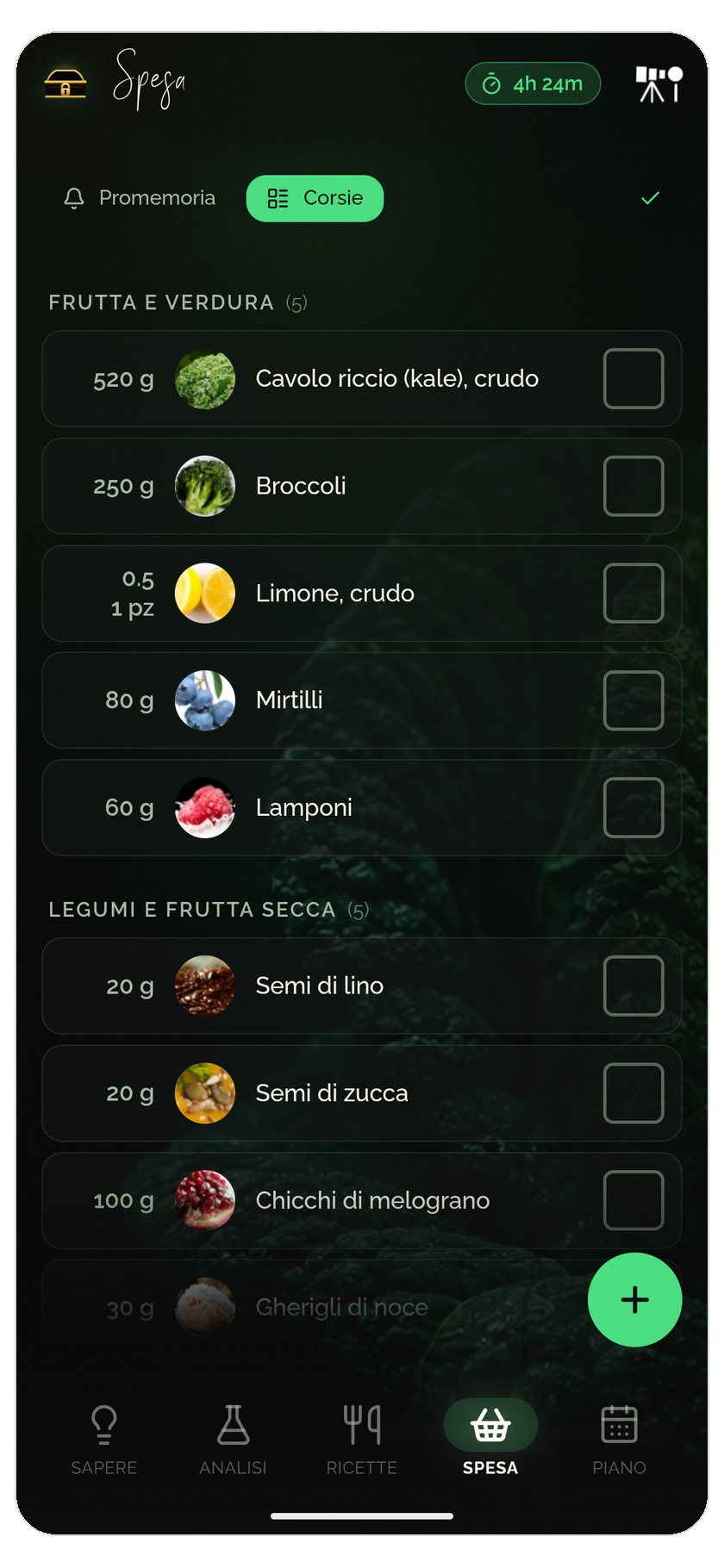 Gestire ricette & liste della spesa automatiche – Food Secrets