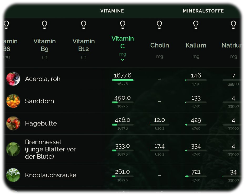 Nährstoffmangel mit der Nahrungsmitteltabelle und den Food-Rankings natürlich beheben.