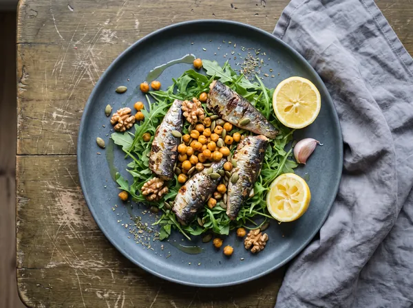 Sardinen-Rucola-Teller mit Kichererbsen und Walnuss – entzündungshemmendes Rezept